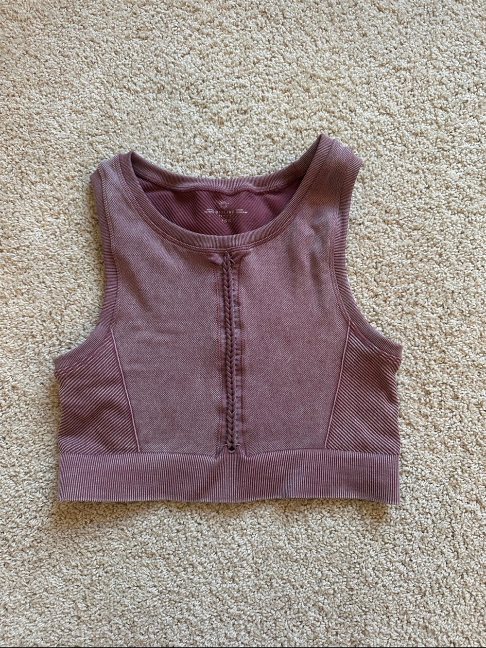 aerie Mauve Cropped Seam-Detail Sports Tank